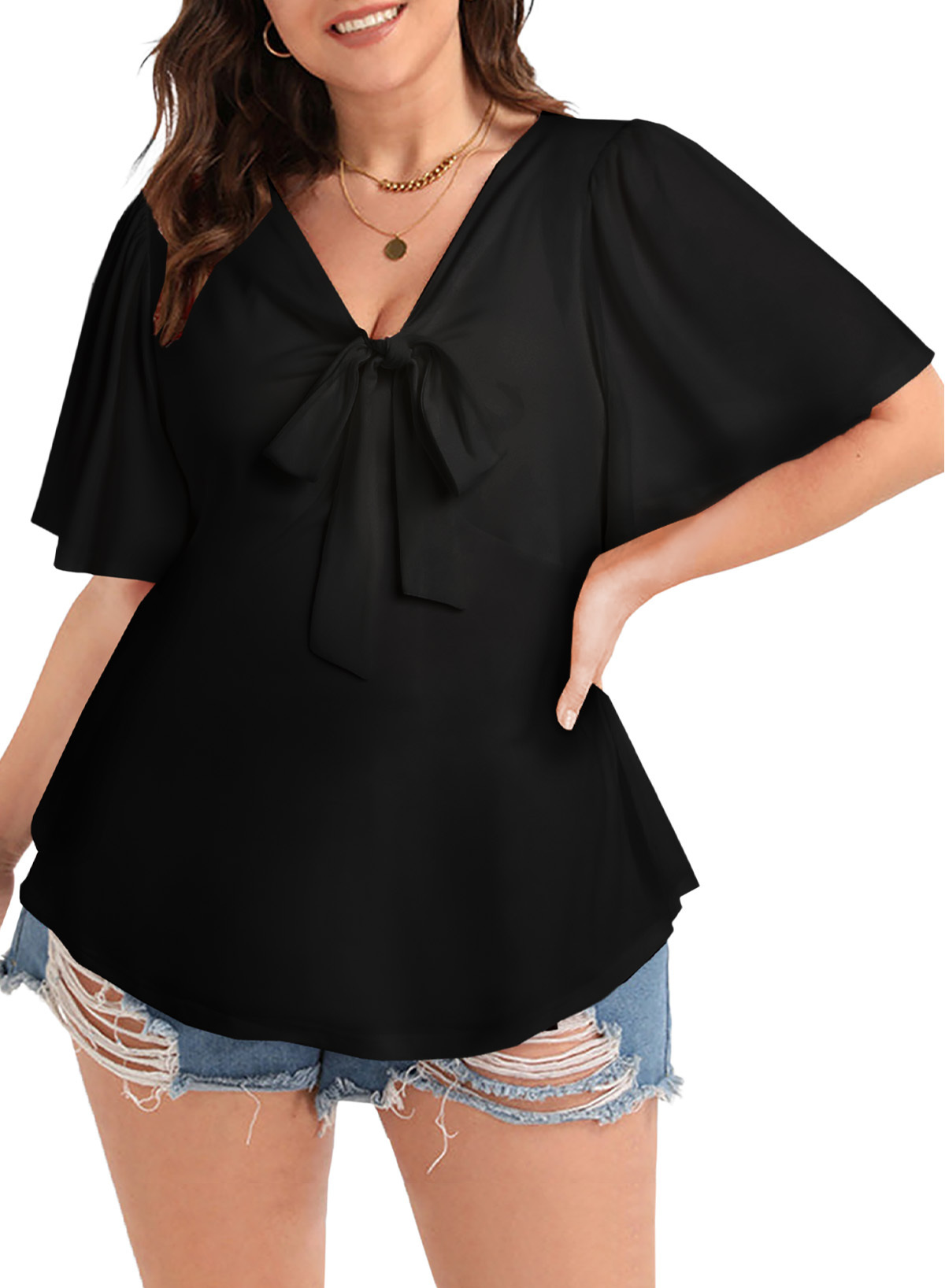 Eytino Plus Size Tops Womens Floral Printed V Neck Plus Size Shirts