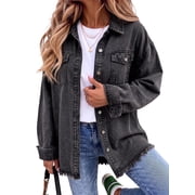 Eytino Plus Size Womens Boyfriend Denim Jackets Long Sleeve Loose Jean Coats Black XL Female