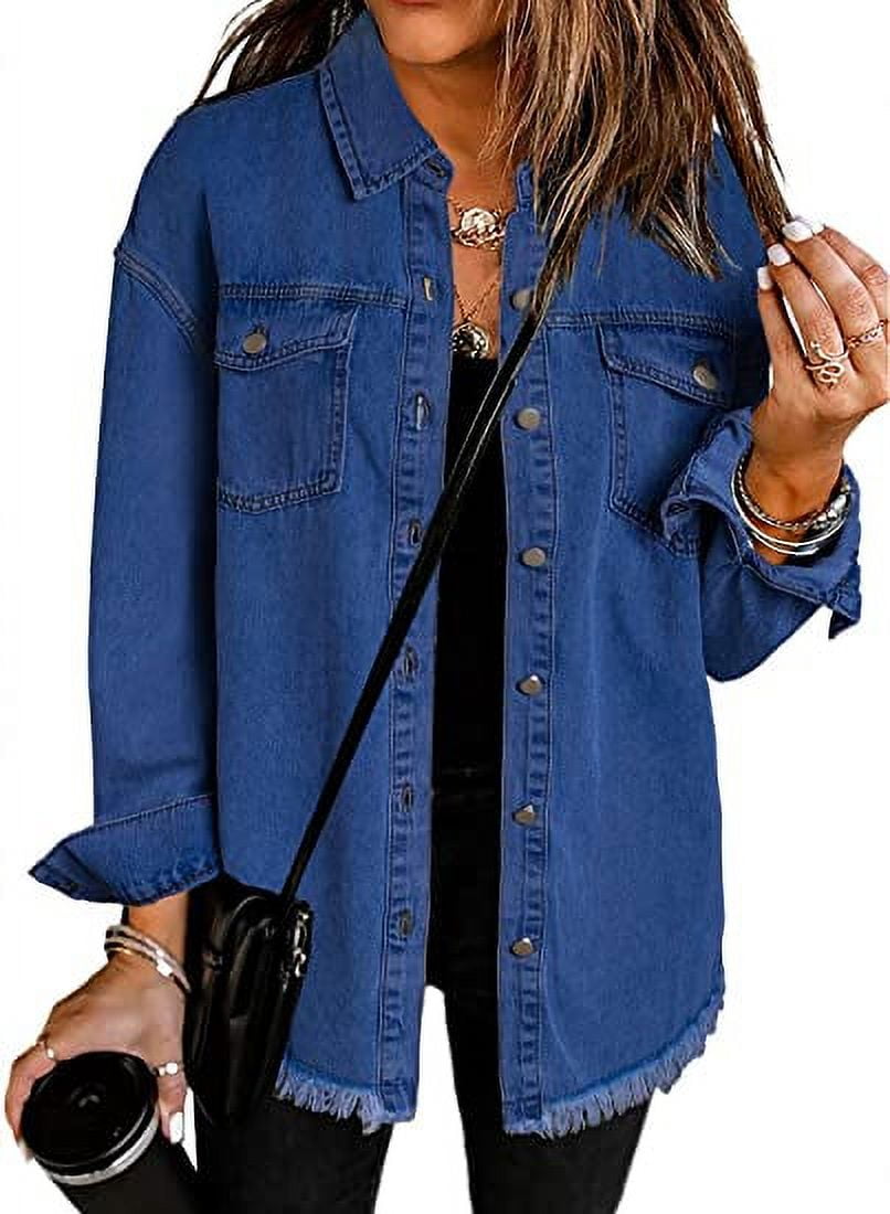 Eytino Plus Size Women's Denim Jean Jacket Long Sleeve Boyfriend Denim ...
