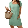 thumbnail image 1 of Eytino Summer Dresses for Women Solid Color Holiday Dresses Casual Summer Square Neck Short Sleeve Mini T Shirt Dresses with Pockets S Green, 1 of 8