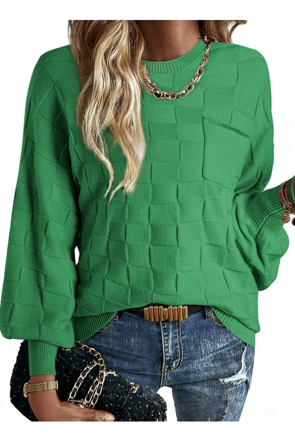 Sweaters for Women 2025 Fall Fashion Casual Crewneck Long Sleeve Sweater Ribbed Knit Loose Pullover Sweater Tops Dark Green Size XL