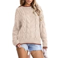 thumbnail image 1 of Eytino Sweaters for Women Cable Knit Chunky Pullover Sweater Casual Crewneck Long Sleeve Color Block Sweater Tops Beige Size M, 1 of 10