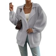 EYTINO Women Sweaters Womens Cardigans Open Front Long Sleeve V Neck Button Down Loose Cardigan Sweaters Knit Outwear Coats Gray S-2XL