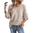thumbnail image 1 of Eytino Sweaters for Women Crochet Sweater Hollow Out V Neck Long Sleeve Tops Lightweight Oversized Pullover Knit Sweaters Brown S, 1 of 9