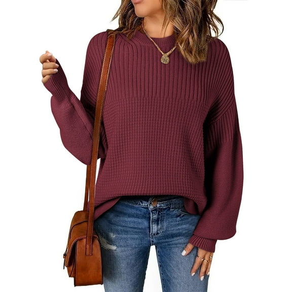 Eytino Sweaters for Women Cute Lantern Sleeve Pullover Sweater Cable Knit Tops Fall Sweater