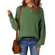 Sweaters for Women Fall 2025 Long Lantern Sleeve Oversized Pullover Sweaters Casual Cable Knit Crewneck Loose Pullover Tops Green