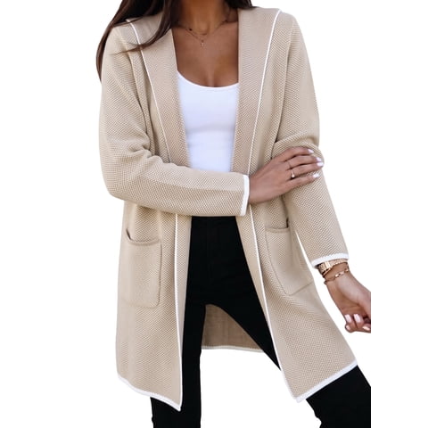 Sweaters for Women Hooded Cardigans Open Front Chunky Knit Cardigan Long Sleeve Oversized Sweater Chunky Hooded Cardigan Apricot L