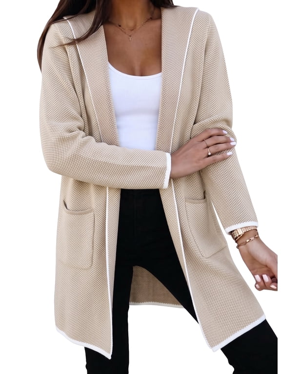 Sweaters for Women Hooded Cardigans Open Front Chunky Knit Cardigan Long Sleeve Oversized Sweater Chunky Hooded Cardigan Apricot L