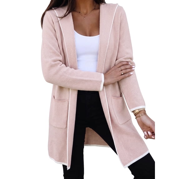 Eytino Sweaters for Women Hooded Cardigans Open Front Chunky Knit Cardigan Long Sleeve Oversized Sweater Chunky Hooded Cardigan Pink M