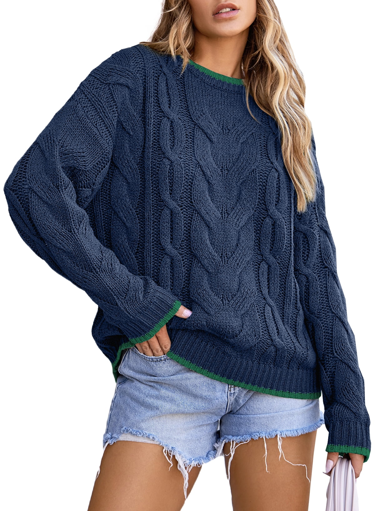 Eytino Pullover Sweaters for Women Long Sleeve Crewneck Sweaters Fall Winter Casual Loose Color Block Sweater Tops Cable Knit Sweater Navy Blue Size L Eytino Pullover Sweaters for Women Long Sleeve Crewneck Sweaters Fall Winter Casual Loose Color Block Sweater Tops Cable Knit Sweater Navy Blue Size L