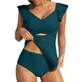 thumbnail image 1 of Eytino Swimming Suits for Women Two Piece Tankini Swimsuits Cutout Tummy Control Bathing Suits V Neck Ruffled Tankini Top with Bottom Swimwear Green S-2XL, 1 of 8