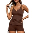 thumbnail image 1 of Eytino Swimsuit Women Two Piece Tankini Swimsuits Tummy Control Bathing Suit V Neck Swimming Suits Swim Tankini Top with Boyshorts Swimwear Brown S-2XL, 1 of 11