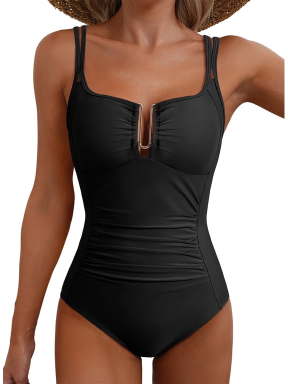 Swimwear for Women One Piece Swimsuit Tummy Control Ruched U-Wire Cutout Bathing Suit Swimwear