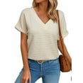 thumbnail image 1 of Eytino T Shirts for Women Textured Tops V Neck Cap Short Sleeve Summer Tops Dressy Casual Loose Fit Basic Workout Tee Shirts Blouses Beige S-2XL, 1 of 11