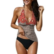 Eytino Tankini Bathing Suits for Women 2 Piece Printed Swimsuits Tankini Top with Bikini Bottom Swimwear S-XXL