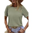 thumbnail image 1 of Eytino Womens Workout Tops Waffle Knit T Shirts Casual Crew Neck Hollow Out Tee Shirts Raglan Short Sleeve Summer Basic Tees S-2XL Green, 1 of 7
