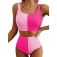 thumbnail image 1 of Eytino Two Piece Swimsuits for Women High Waisted Bikini Set 2025 Summer Color Block Scrunch Square Neck Bathing Suit Vacation Swimwear Pink Color Block 2XL, 1 of 8