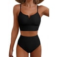 thumbnail image 1 of Eytino Women's High Waisted Bikini Set V Wire Two Piece Swimsuit Tummy Control Full Coverage Bathing Suit Black M, 1 of 8