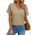 thumbnail image 1 of Eytino Woman Tops Summer Cap Sleeve T-Shirt Basic Textured Loose Fit V Neck Tee Shirts Casual Workout Blouse Gray S-2XL, 1 of 11