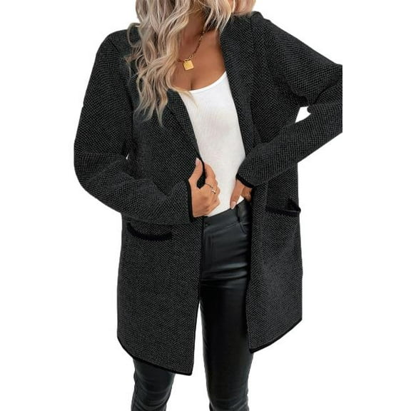 Eytino Women Cardigan Hooded Open Front Long Sleeve Cardigan Oversized Chunky Knit Hooded Cardigan Outwear Black L