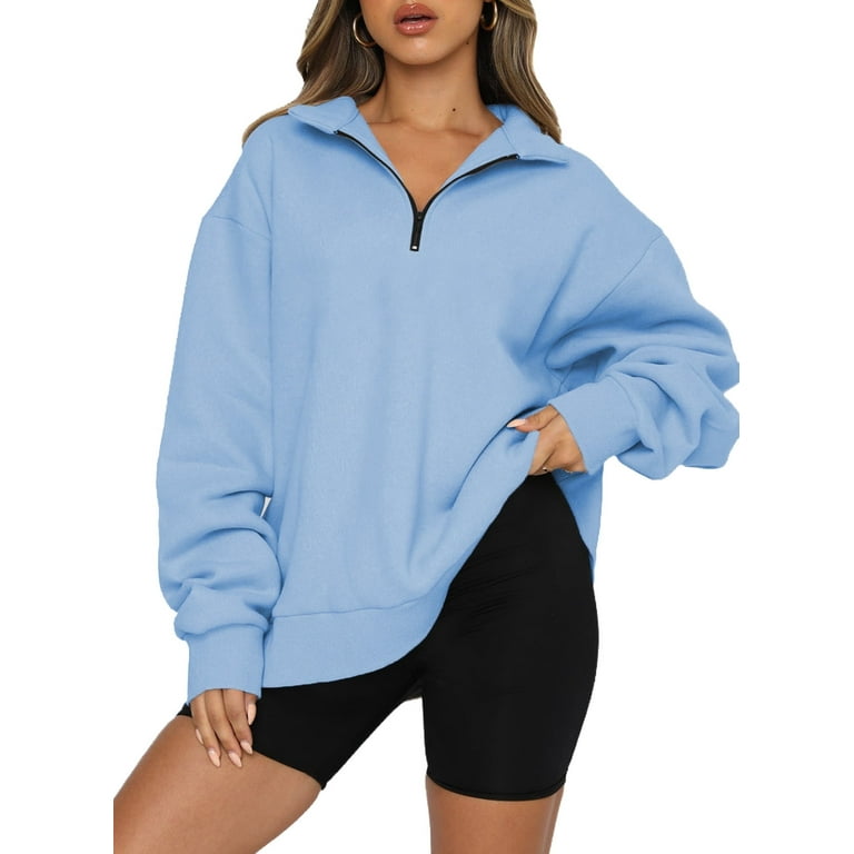 Eytino Oversized Sweatshirt for Women Sweatshirt Half Zip Solid Color Pullover Quarter Zip Hoodie Long Sleeve Drop Shoulder Fleece Sweatshirt 3XL Blue Walmart