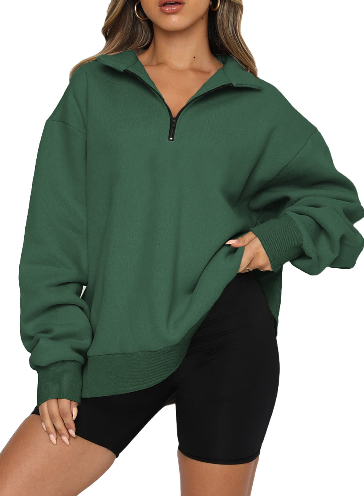 Eytino Women Half Zip Oversized Sweatshirts Long Sleeve Solid Color Drop  Shoulder Fleece Workout Pullover S-2XL 