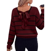 Eytino Women Sweaters Bow Back Long Sleeve Sweater Lightweight Knit Pullover Sweater Tops