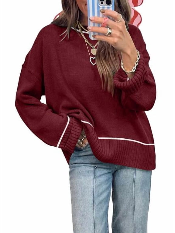 Women Sweaters Oversized Crewneck Long Sleeve Drop Shoulder Pullover Top Casual Loose Fit Fall Winter Sweaters