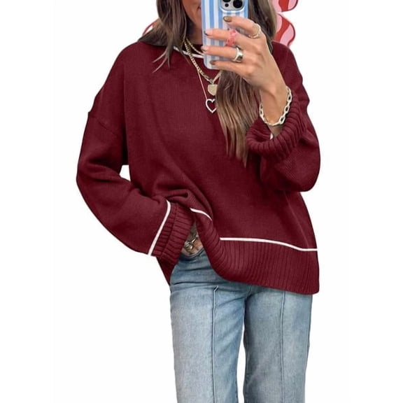 Eytino Women Sweaters Oversized Crewneck Long Sleeve Drop Shoulder Pullover Top Casual Loose Fit Fall Winter Sweaters