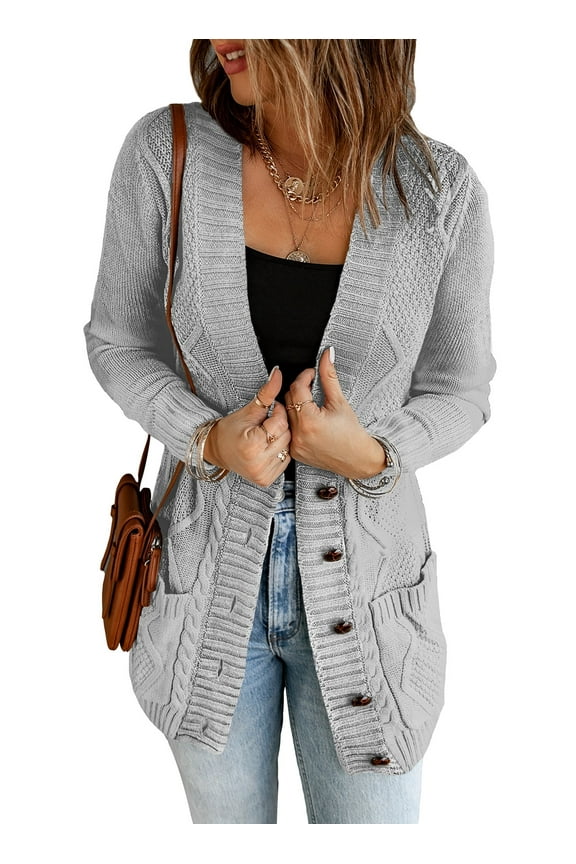 Women Sweaters Womens Cardigans Open Front Long Sleeve Button Down Loose Cardigan Sweaters Knit Outwear Coats with Pockets