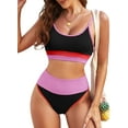 thumbnail image 1 of Eytino Women Swimsuit Color Block High Waisted Bikini Set Two Piece Swimsuit Tummy Control Bathing Suit Black L, 1 of 8