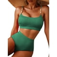 thumbnail image 1 of Eytino Women's 2 Piece Bikini Set Shirred Solid Color High Waisted Bathing Suit Shell Strap 2025 Summer Swim Suit Blackish Green L, 1 of 8