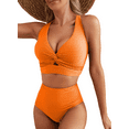 thumbnail image 1 of Eytino Women's Bikini Sets 2 Piece Swimsuit High Waisted Bathing Suits for Women V Neck Twist Front Bikini Top with Bikini Bottoms Vacation Swimwear Orange L, 1 of 11