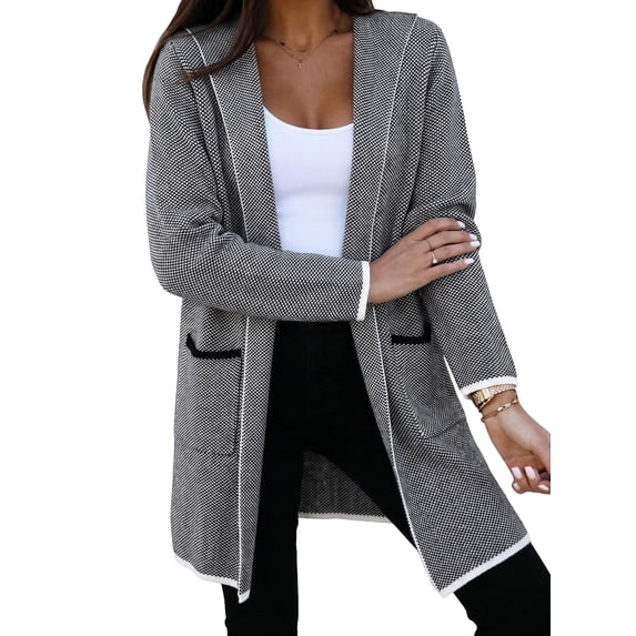 Eytino Women's Cardigan Hooded Long Sleeve Soft Chunky Knit Sweater Open Front Coat Oversized Hooded Cardigan Outwear Gray L