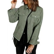 EYTINO Women's Denim Jackets Long Sleeve Button Boyfriend Distressed Ripped Jean Coat with Pockets Green S-2XL