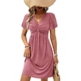 thumbnail image 1 of Eytino Women’s Dresses Twist Front Summer Holiday Dress Casual Short Sleeve V Neck Beach Vacation Mini Dress S-2XL Pink, 1 of 11