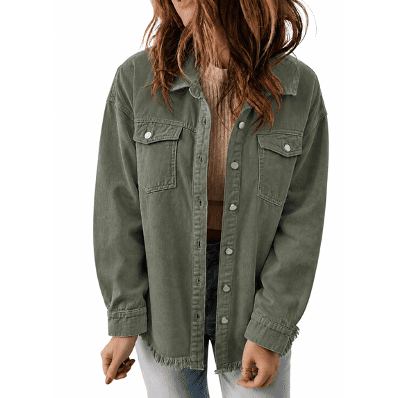 Eytino Women's Oversized Denim Jacket Casual Long Boyfriend Jean Jacket for Autumn Spring Green 2XL Female
