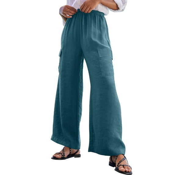 Eytino Women's Palazzo Pants Summer Casual Wide Leg Pants High Waist Lounge Pants Vacation Beach Trousers with Pockets