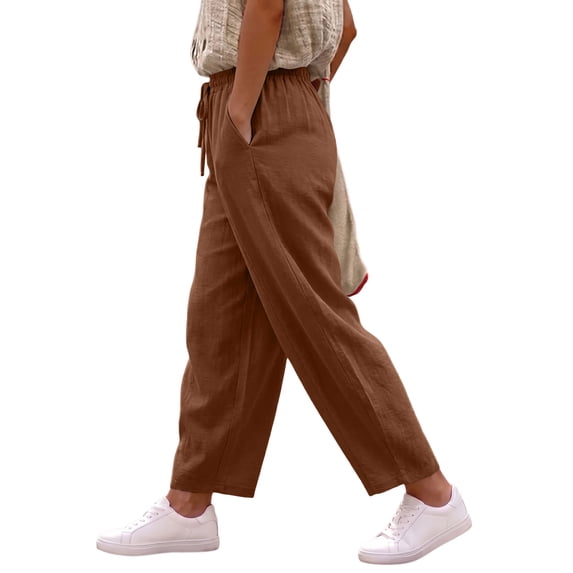 Eytino Women's Pants Casual Elastic High Waisted Baggy Pants Lightweight Drawstring Pants Ankle Length Trouser Slacks with Pockets Chestnut XL