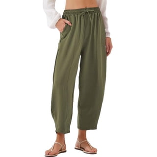 Eytino Women's Pants Loose Casual Lightweight Drawstring Elastic Waist Pants with Pockets Green XL