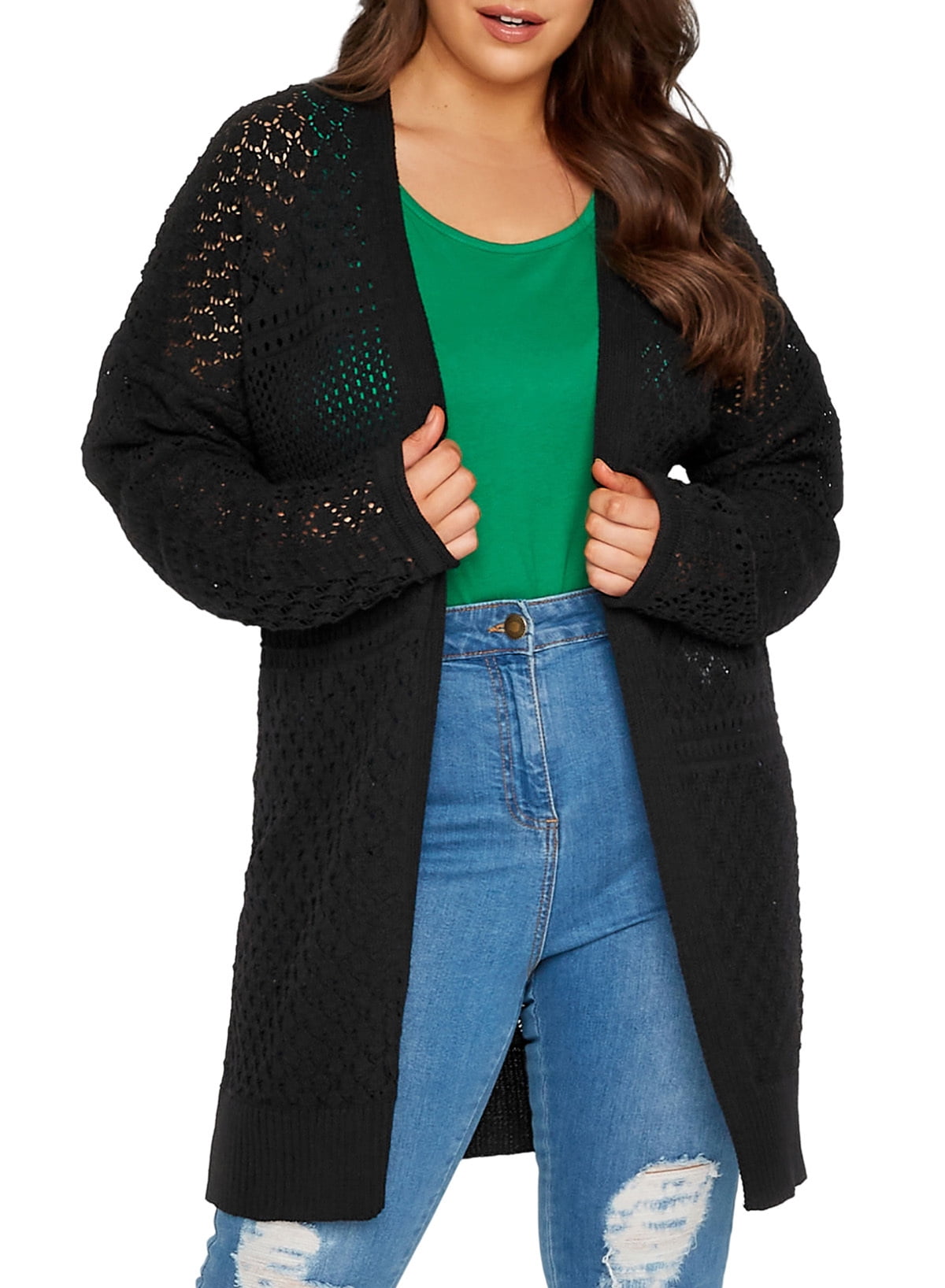 Eytino Women's Plus Size Cardigans Oversized Long Sleeve Hollow Out