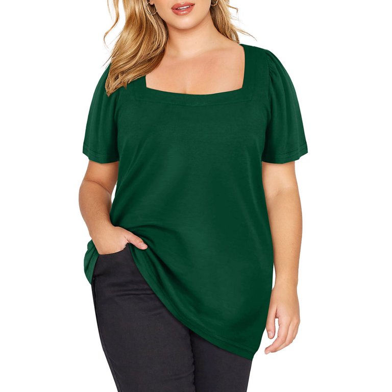 Plus Size Square Neck Puff Sleeve Tee