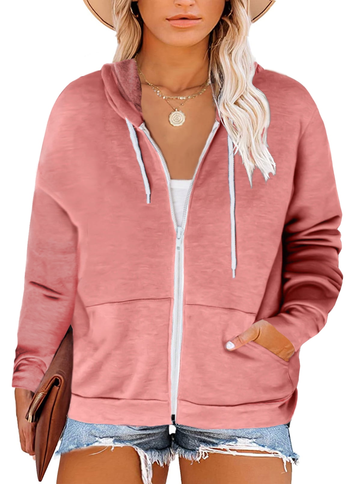 Eytino Women's Plus Size Zip Front Hoodie with Pocket Hooded