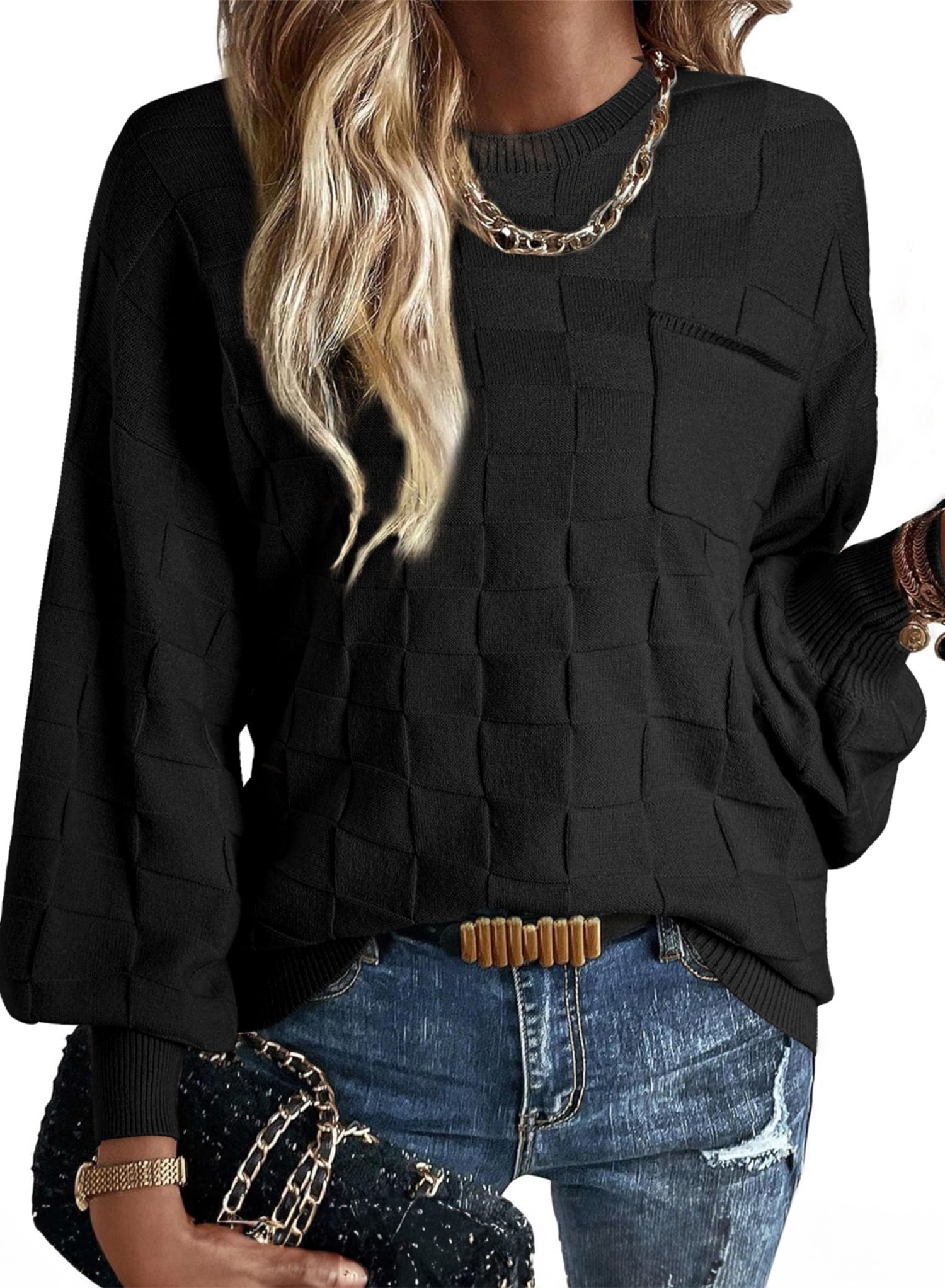 Eytino Women's Pullover Sweaters Casual Crewneck Batwing Long Sleeve ...