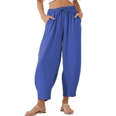 Eytino Women's Pants Loose Casual Pants Lightweight Drawstring Elastic Waist Pants with Pockets Dark Blue XL
