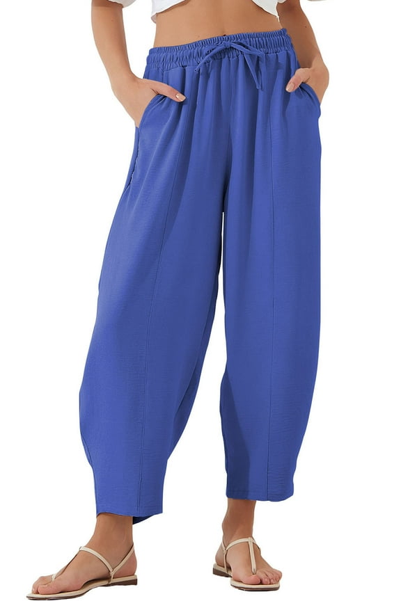 Casual Pants for Women Drawstring Pants Lightweight Elastic Waist Pants Trouser with Pockets Dark Blue L
