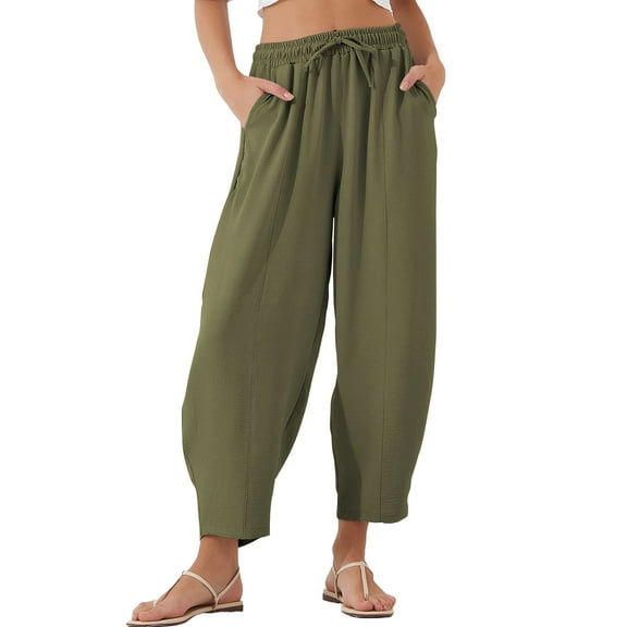 Eytino Women's Pants Loose Casual Lightweight Drawstring Elastic Waist Pants with Pockets Green XL