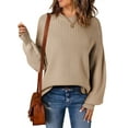 thumbnail image 1 of Eytino Women's Sweater Long Lantern Sleeves Sweater Crewneck Cable Knit Casual Oversized Pullover Tops Beige, 1 of 10
