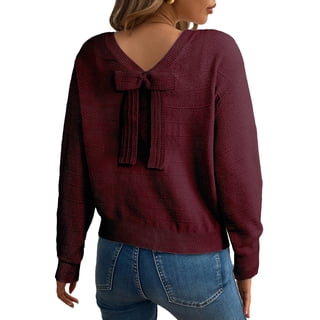 Eytino Women’s Sweaters Bow Crew Neck Long Sleeve Knitted Fall Winter Pullover Sweaters