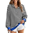 thumbnail image 1 of Eytino Women’s Sweatshirts Oversized Sweatshirts for Women Oversized Fall Fashion Long Sleeve Shirts Striped Quarter Zip Pullover Tops Black S-2XL, 1 of 9